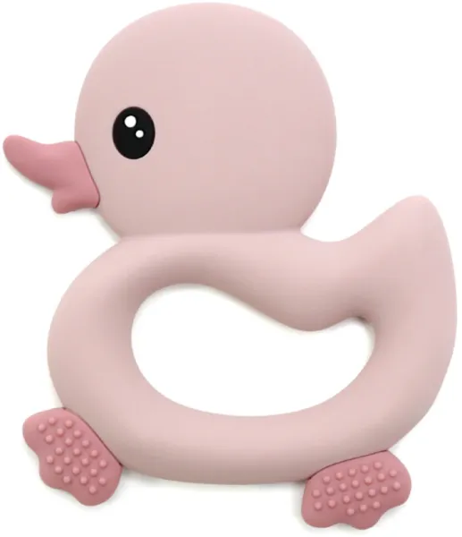 Teething ring with duck and tactile surfaces, pink