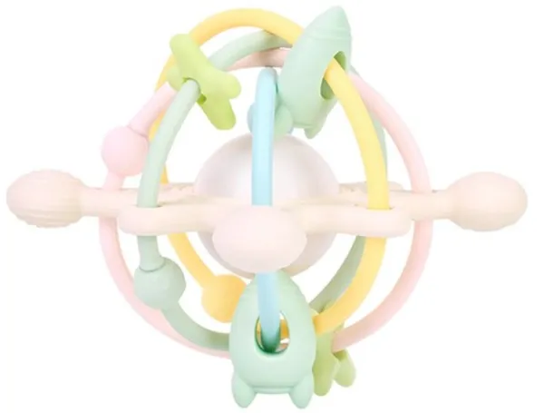 Multi-purpose silicone toy with rattle ball pastel