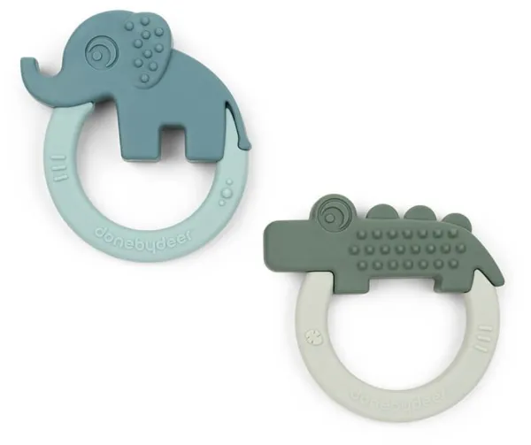 Teething ring 2 pcs Deer friends Green/Blue